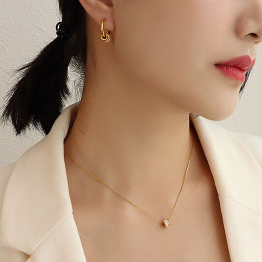 Ensemble Parure Mini Créoles & Pendentif Cylindre