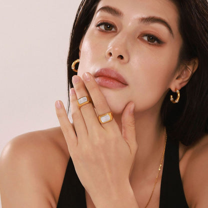 Rectangular Mother-of-Pearl and Steel Ring