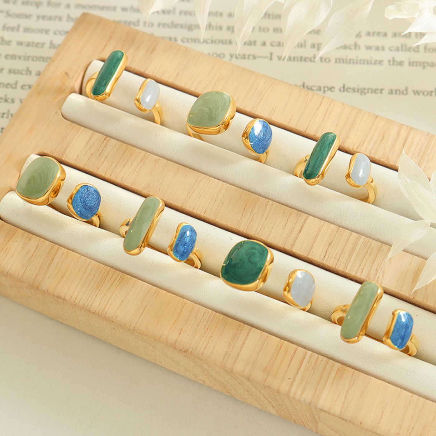 Two-Tone Enamelled Resin Rectangular Ring