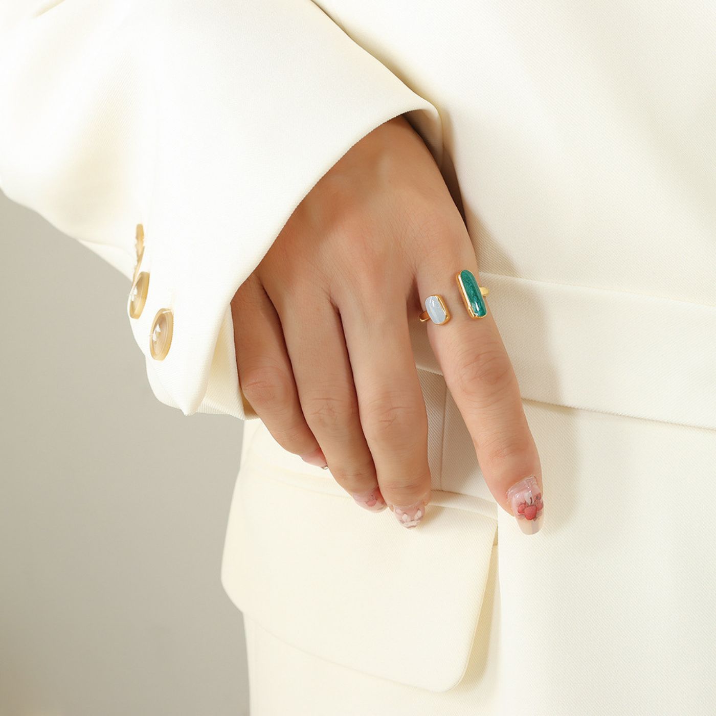Two-Tone Enamelled Resin Rectangular Ring