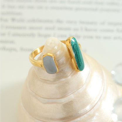 Two-Tone Enamelled Resin Rectangular Ring