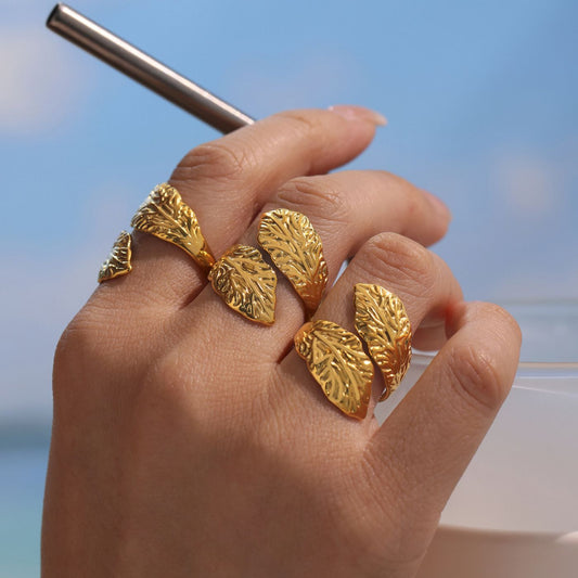 Gold Geometric Leaf Open Ring