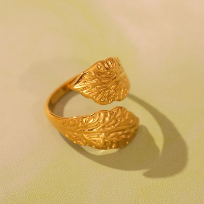 Gold Geometric Leaf Open Ring