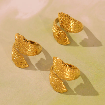 Gold Geometric Leaf Open Ring