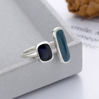 Sterling Silver & Blue-Black Resin Open Ring