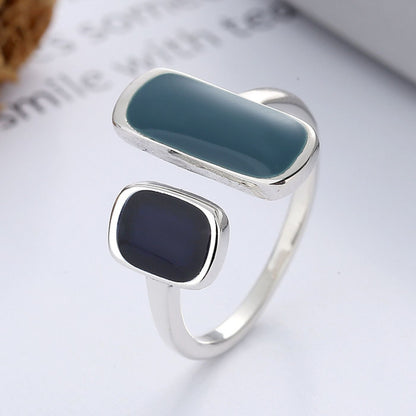 Sterling Silver & Blue-Black Resin Open Ring