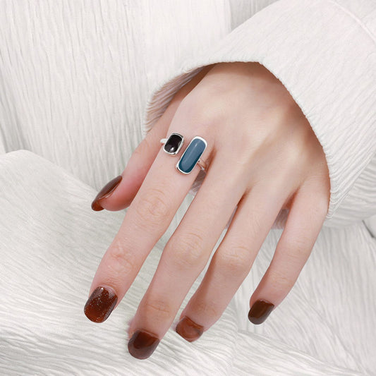 Sterling Silver & Blue-Black Resin Open Ring