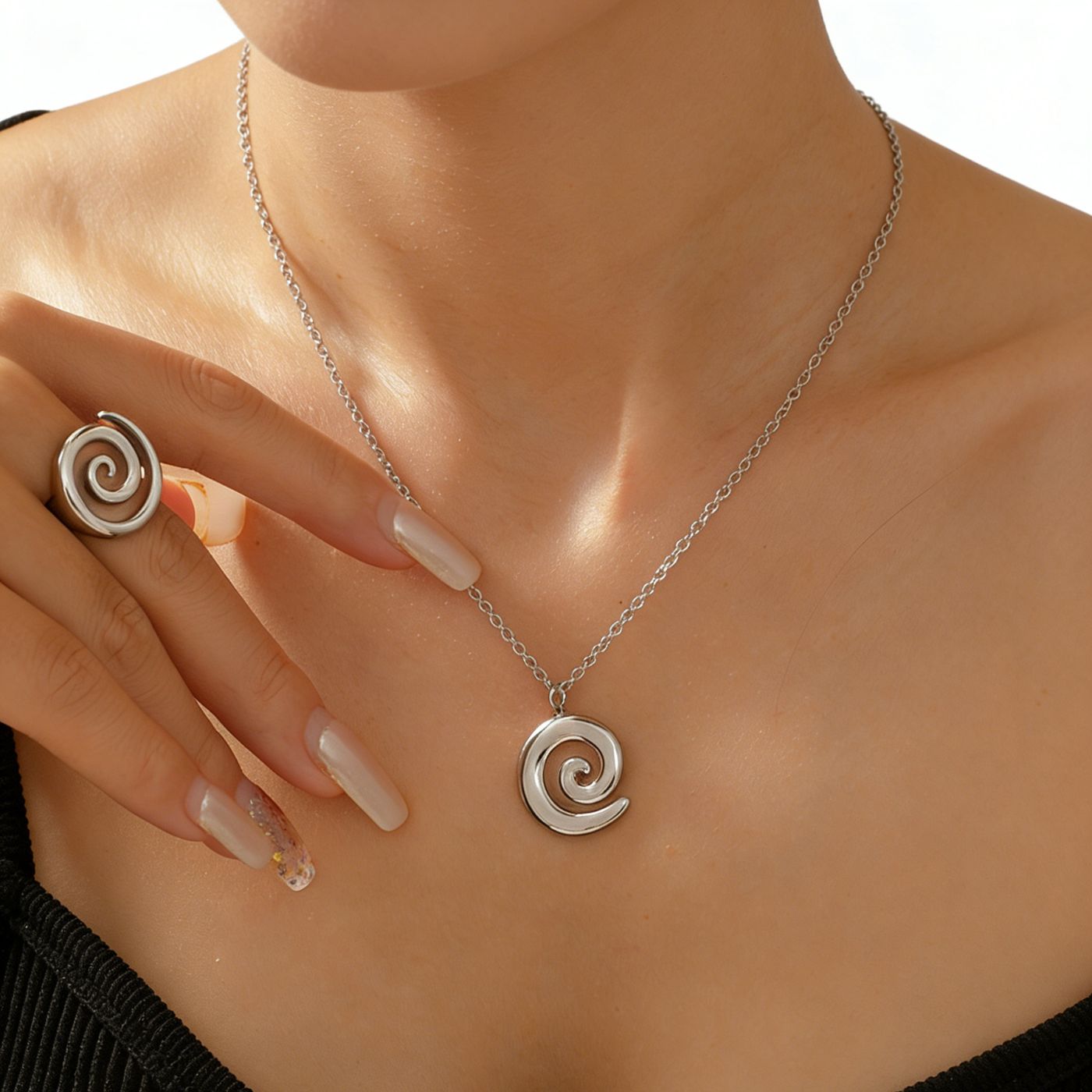 Parure Spirale – Ensemble bague & collier