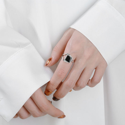 925 Sterling Silver Black Square Open Ring and Resin
