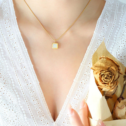 Square White Mother-of-Pearl Shell Necklace