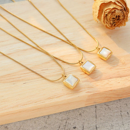 Square White Mother-of-Pearl Shell Necklace