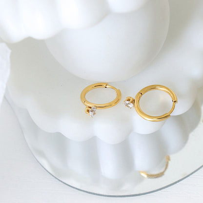Gold Hoop Earrings with Zirconia Pendant