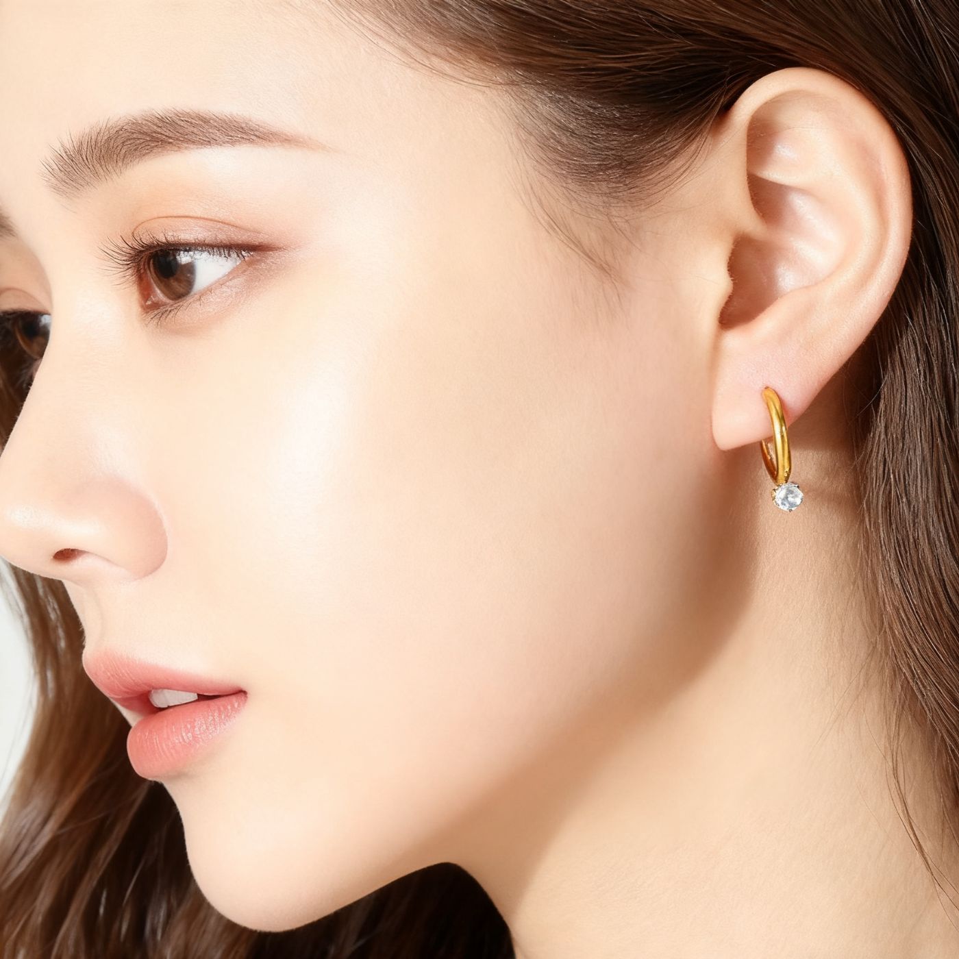 Gold Hoop Earrings with Zirconia Pendant