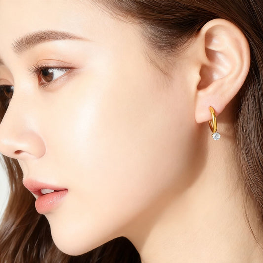 Boucles d'oreilles Créoles Dorées avec Pendentif en oxyde de zirconium