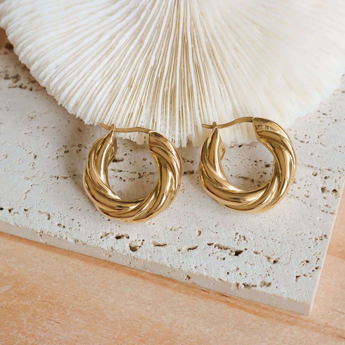 Gold-plated sculptural hoop earrings