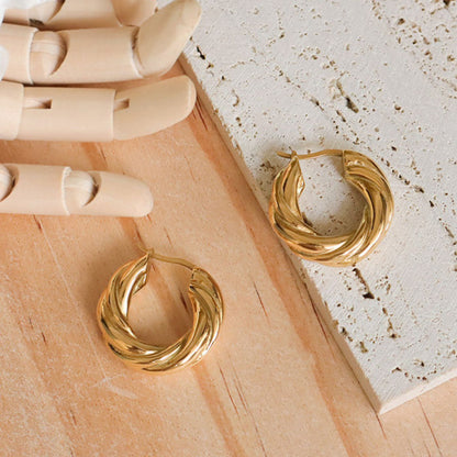 Gold-plated sculptural hoop earrings
