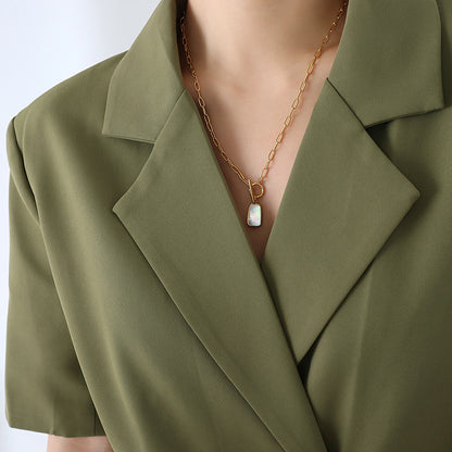 Square mother-of-pearl pendant necklace